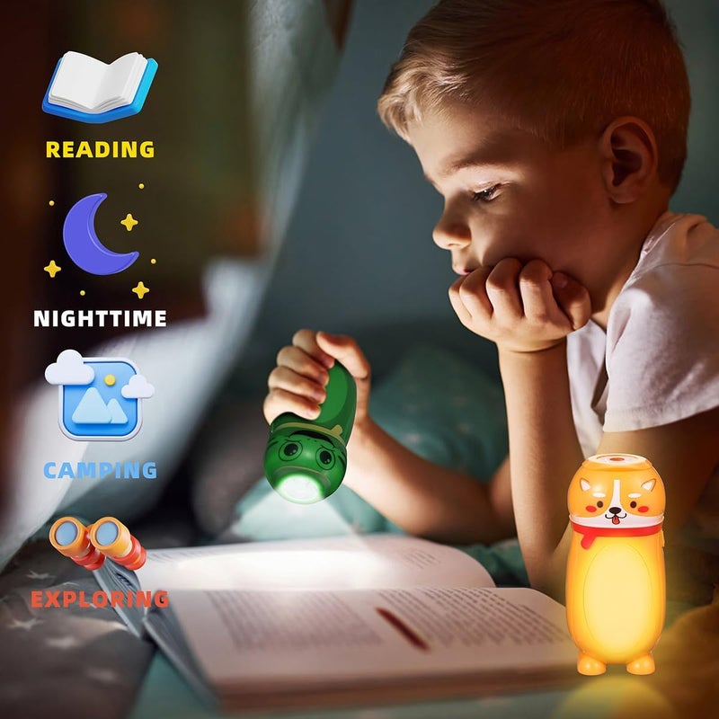Hilngav 4 Pack Small Mini LED Flashlights for Kids Toddlers- Cute Small Animal Flashlight - 2 in 1 Camping Lantern Flashlight - Christmas Gifts Stocking Stuffers for Girls Boys Party Favors - Image 2